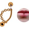 Titanium Lip Ring Vertical Labret Piercing with Chains - 18g 16g 14g Lip Piercing Curved Bar, Body Jewelry Gold, Rose Gold, Black & Steel