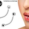 Titanium Vertical Labret Stud Lip Piercings - External / Internal 18g 16g 14g Curved Bar - Also Piercing Stud for Anti- Eyebrow, Rook Stud