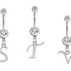 Titanium Navel Jewelry, Belly Button Jewelry - 14g Belly Bar with Dangle Sterling Silver Initial Letter Charm A-Z- Alphabet Belly Ring