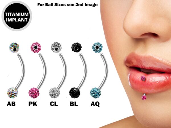 Titanium Vertical Labret Stud Lip Piercings with Disco Ball Crystal - 18g 16g 14g Curved Bar - Also Piercing Stud for Anti- Eyebrow, Rook