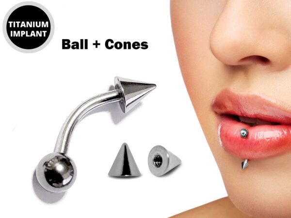 Titanium Spike Vertical Labret Stud Lip Piercings - Spikes / Cone 18g 16g 14g Curved Bar - Also Piercing Stud for Anti- Eyebrow, Rook