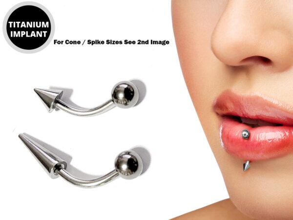 Titanium Spike Vertical Labret Stud Lip Piercings - Spikes / Cone 18g 16g 14g Curved Bar - Also Piercing Stud for Anti- Eyebrow, Rook