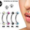 Titanium Jestrum Jewelry, Vertical Medusa Lip Jewelry with Gem Ball Crystals - 18g 16g 14g Curved Bar - Also Piercing Stud for Eyebrows