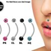 Titanium Jestrum Jewelry, Vertical Medusa Lip Jewelry with Disco Ball Crystals - 18g 16g 14g Curved Bar - Also Piercing Stud for Eyebrows