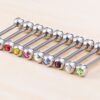 Titanium Nipple Barbell with Gem CZ Crystal, Nipple Jewelry Studs 16g 14g Nipple Piercing - Externally Threaded - Double Gem