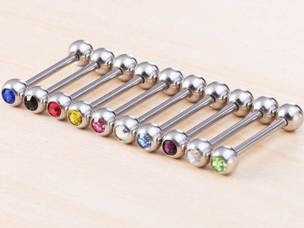 Titanium Nipple Barbell with Gem CZ Crystal, Nipple Jewelry Studs 16g 14g Nipple Piercing - Externally Threaded - Double Gem