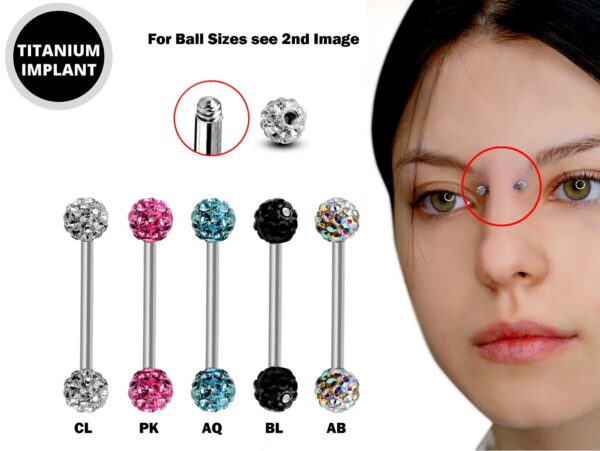 Titanium Upper Nose Bridge Piercing, Ferido Barbell Studs 18g, 16g, 14g Body Piercing Barbell with Disco Ball CZ Crystals