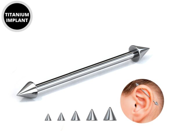 Titanium Cone / Spike Upper Ear Industrial Barbell Piercing Studs 16g 14g Barbell Earrings Straight Barbell- Externally Threaded