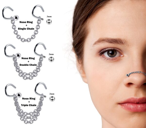 il_fullxfull.4184813215_dgij Titanium Nasallang Nostril Studs Nose Chain Piercing - 20g 18g 16g Spike/Ball/Cone Nose Stud Externally Threaded Nostril Jewelry