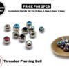 Piercing Ball Replacement Parts, Loose Ball - Titanium Threaded Gem Ball with CZ Crystals Attachment for 18g 16g 14g Barbells Body Piercing