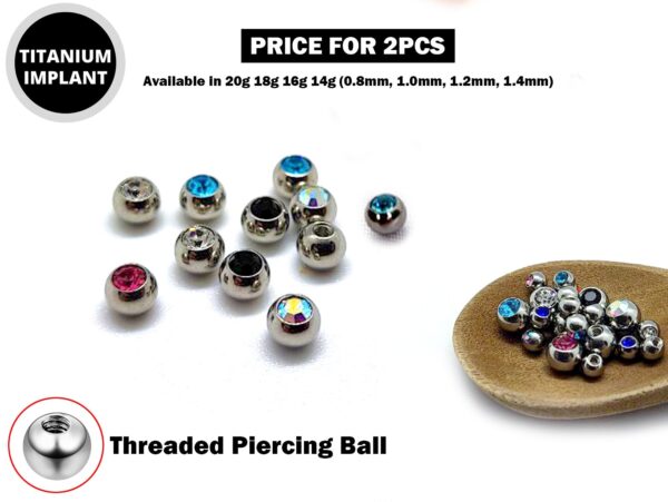 Piercing Ball Replacement Parts, Loose Ball - Titanium Threaded Gem Ball with CZ Crystals Attachment for 18g 16g 14g Barbells Body Piercing