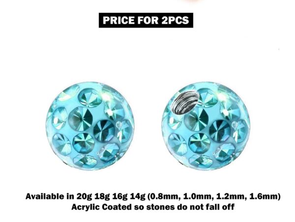 Piercing Ball Replacement Parts, Loose Ball - 2pcs Threaded Acrylic Coated Disco Ball Attachment for 18g 16g 14g Barbells Body Piercing