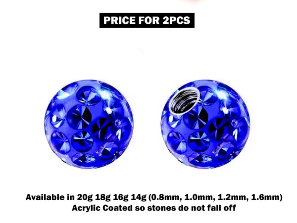 Piercing Ball Replacement Parts, Loose Ball - 2pcs Threaded Acrylic Coated Disco Ball Attachment for 18g 16g 14g Barbells Body Piercing