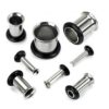 Titanium Single Flare Ear Plugs Eyelet with Black Rubber O-ring - Ear Stretching Kit - 8g 6g 4g 2g 0g 00g - Silver, Black, Gold & Rose Gold