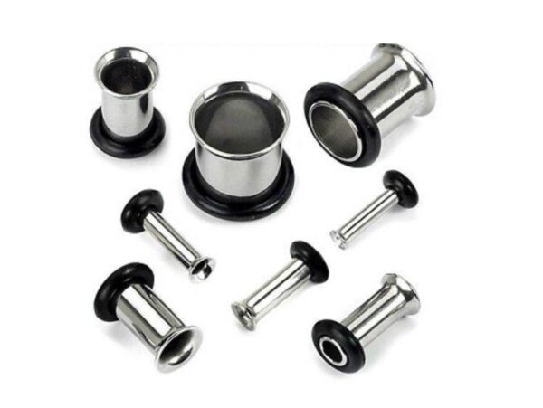 Titanium Single Flare Ear Plugs Eyelet with Black Rubber O-ring - Ear Stretching Kit - 8g 6g 4g 2g 0g 00g - Silver, Black, Gold & Rose Gold