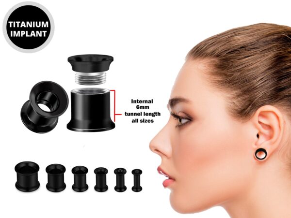 Titanium Steel Double Flare Threaded Plugs Earring - Ear gauges, Ear Stretching Kit - 8g 6g 4g 2g 0g 00g - Steel, Black, Gold & Rose Gold