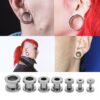 Titanium Steel Flesh Tunnel Plug Earrings - Screw back Ear gauges, Ear Stretching Kit - 8g 6g 4g 2g 0g 00g - Silver, Black, Gold & Rose Gold