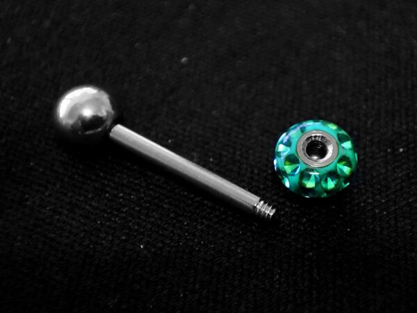 Titanium Tongue Bar, Barbell Stud Piercing with Epoxy Coating Disco Ball Crystals- Body Piercing Also for Nose Bridge, Nipple Bar