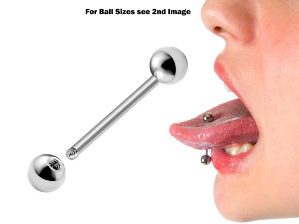 Tongue Straight Barbell Piercing Jewellery - 20g 18g 16g 14g Surgical Steel 316L - Body Piercing Also for Nipple, Helix, Nose Bridge