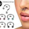 Titanium Horseshoe Ring Piercing 18g 16g 14g Septum Jewelry Bull Piercing with Multi Stone Ball Crystals Also for Nipple, PA Ring and Lips