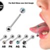 Titanium Tongue Bar, Barbell Stud Piercing with Multi Stone CZ Crystals - 18g 16g 14g Body Piercing Also for Nose Bridge, Nipple Bar