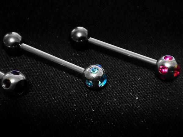 Titanium Tongue Bar, Barbell Stud Piercing with Multi Stone CZ Crystals - 18g 16g 14g Body Piercing Also for Nose Bridge, Nipple Bar