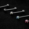 Titanium Tongue Bar, Barbell Stud Piercing with Multi Stone CZ Crystals - 18g 16g 14g Body Piercing Also for Nose Bridge, Nipple Bar