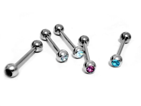 Titanium Tongue Piercing Bar, Barbell Stud with Gem Ball CZ Crystals - 18g 16g 14g Body Piercing Also for Nose Bridge, Nipple Bar