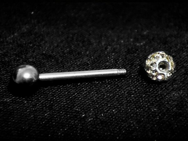 Titanium Tongue Piercing Bar, Barbell Stud with Disco Ball CZ Crystals - 18g 16g 14g Body Piercing Also for Nose Bridge, Nipple Bar