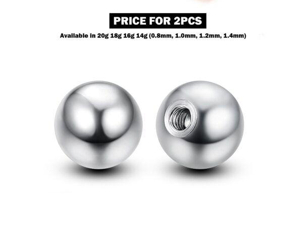 Titanium Plain Ball Replacement Parts - 2pcs Threaded Piercing Ball in many Colours - Attachment for 18g 16g 14g Barbells Body Piercing