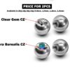 Titanium Coloured Plain Ball Replacement Parts - 2pcs Threaded Piercing Ball with CZ Gem - Attachment for 18g 16g 14g Barbells Body Piercing