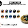 Titanium Coloured Plain Ball Replacement Parts - 2pcs Threaded Piercing Ball with CZ Gem - Attachment for 18g 16g 14g Barbells Body Piercing