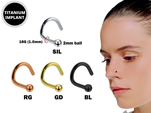 Titanium Nostril Ball Studs, Indian Nose Ring - 18g Coloured Nose Piercing top ball fixed - Nostril Jewelry, Nose Studs