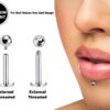 Titanium Labret Stud Piercing 18g 16g 14g Lip Piercing External or Internally Threaded for Tragus Helix Cartilage Madonna Medusa Side Labret