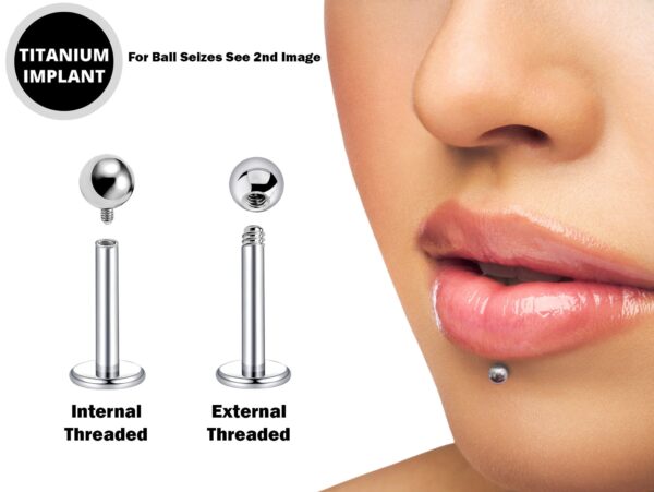 Titanium Labret Stud Piercing 18g 16g 14g Lip Piercing External or Internally Threaded for Tragus Helix Cartilage Madonna Medusa Side Labret