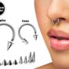 Titanium Spike Horseshoe Ring Piercing 18g 16g 14g Cone Septum Jewelry Bull Piercing Also for Nipple, PA Ring and Lips