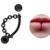 Titanium Lip Ring Vertical Labret Piercing with Chains - 18g 16g 14g Lip Piercing Curved Bar, Body Jewelry Gold, Rose Gold, Black & Steel