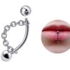 Titanium Lip Ring Vertical Labret Piercing with Chains - 18g 16g 14g Lip Piercing Curved Bar, Body Jewelry Gold, Rose Gold, Black & Steel