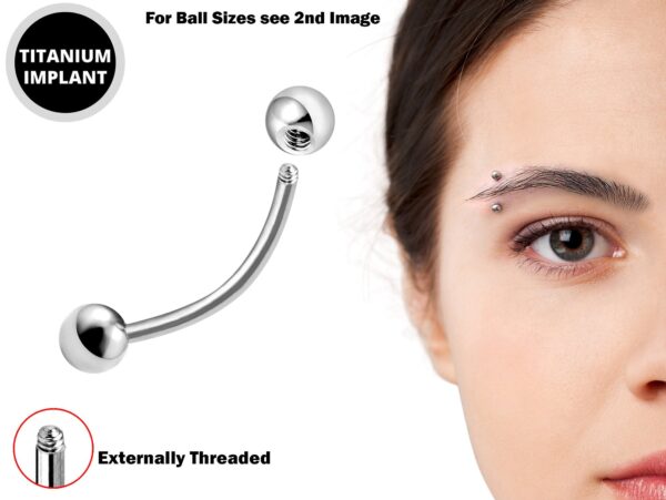 Titanium Eyebrow Piercings - External / Internal Threading 18g 16g 14g Curved Bar Also Piercing Stud for Anti- Eyebrow, Rook Stud, Cartilage