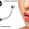 Titanium Vertical Labret Stud Lip Piercings - External / Internal 18g 16g 14g Curved Bar - Also Piercing Stud for Anti- Eyebrow, Rook Stud