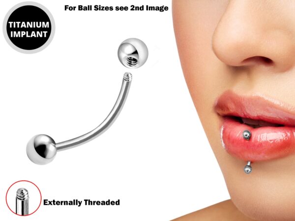 Titanium Vertical Labret Stud Lip Piercings - External / Internal 18g 16g 14g Curved Bar - Also Piercing Stud for Anti- Eyebrow, Rook Stud