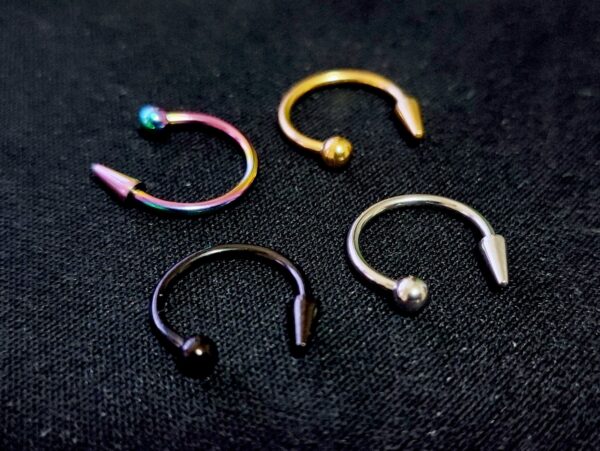 Titanium Horseshoe Lip Ring with Ball and Spike - 18g 16g 14g Lip Hugger Piercing, Canine Bites, Shark Bites, Spider Bites Lip Jewelry