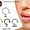 Titanium Horseshoe Lip Ring with Ball and Spike - 18g 16g 14g Lip Hugger Piercing, Canine Bites, Shark Bites, Spider Bites Lip Jewelry