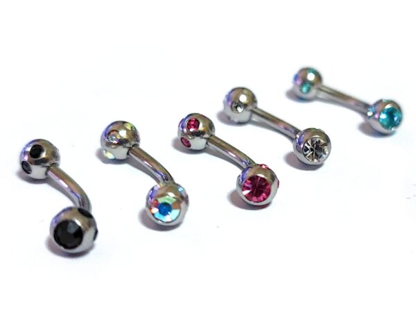 Eyebrow Jewelry Piercing Studs - Titanium 18g 16g 14g Curved Bar with Multi Crystal Ball - Bent Bar, Eyebrow Piercing, Ear Piercing, Lip