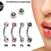 Titanium Vertical Labret Stud Lip Piercings with Multi Stone Ball - 18g 16g 14g Curved Bar - Also Piercing Stud for Anti- Eyebrow, Rook Stud