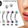 Titanium Vertical Labret Stud Lip Piercings with Gem Ball Crystal - 18g 16g 14g Curved Bar - Also Piercing Stud for Anti- Eyebrow, Rook Stud