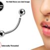 Titanium Jestrum Jewelry Lip Piercing, Vertical Medusa Piercing - External / Internal Curved Bar - Also Piercing Stud for Eyebrow, Rook