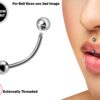 Titanium Jestrum Jewelry Lip Piercing, Vertical Medusa Piercing - External / Internal Curved Bar - Also Piercing Stud for Eyebrow, Rook