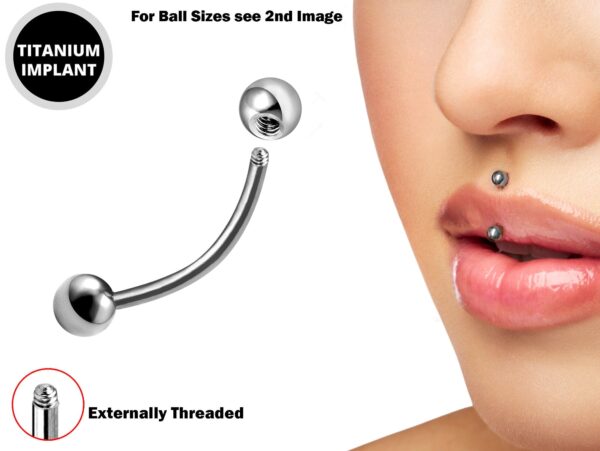 Titanium Jestrum Jewelry Lip Piercing, Vertical Medusa Piercing - External / Internal Curved Bar - Also Piercing Stud for Eyebrow, Rook