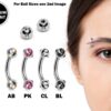 Eyebrow Jewelry Piercing Studs - Titanium 18g 16g 14g Curved Bar with Multi Crystal Ball - Bent Bar, Eyebrow Piercing, Ear Piercing, Lip